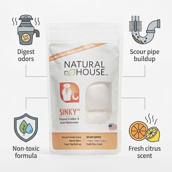 Natural House Sinky - Probiotic Garbage Disposal & Drain Cleaner Pods - Breaks Down Grease - Citrus Scent - Septic Safe - 120 Count