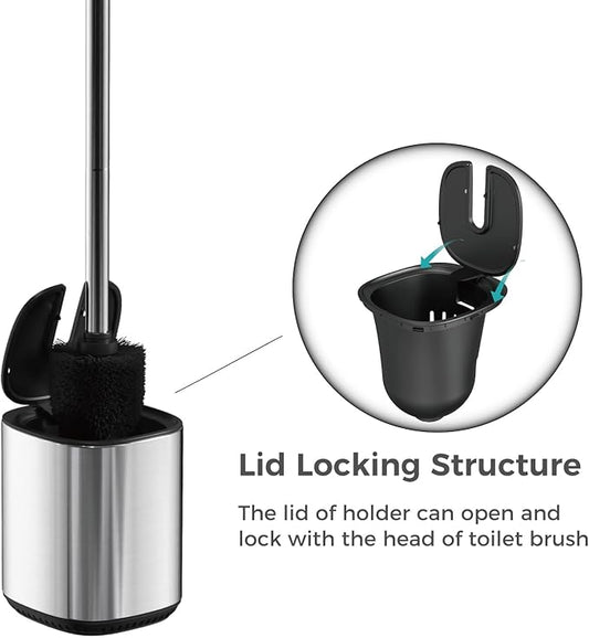 Toilet Brush and Holder Set Durable Toilet Scrubber Sleek Toilet Bowl Brush Stainless Steel Bathroom Toilet Brush Set with Lid Toilet Cleaning Brush (1, White)