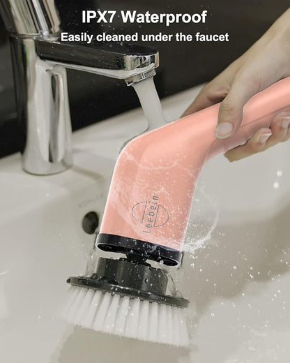 Leebein Electric Spin Scrubber, Cordless Powerful Scrub Brush for Cleaning Bathroom, Kitchen, Shower Tub and Floor Tile with Adjustable Extension Long Handle and 8 Replaceable Brush Heads(Rose)