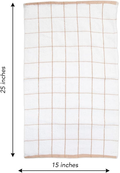 Arkwright Kitchen Tea Towels - (Pack of 12) Soft, 100% Cotton Terry Dishcloths, Highly Absorbent & Quick Dry, Hand Washcloths for Washing, Drying, and Cleaning, 15 x 25 in, Tan