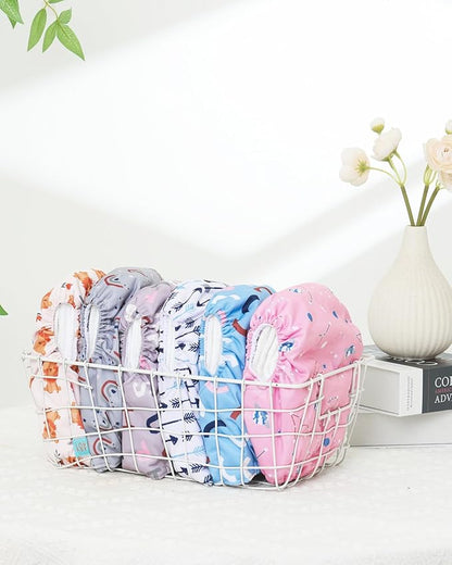 ALVABABY Baby Cloth Diapers 6 Pack with 12 Inserts Cloth Diaper Covers Adjustable Washable Reusable for Baby Girls and Boys