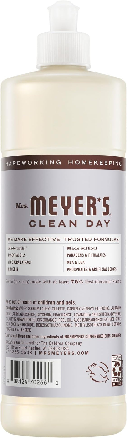 MRS. MEYER'S CLEAN DAY Liquid Dish Soap, Cruelty Free Formula, Lavender Scent, 16 oz