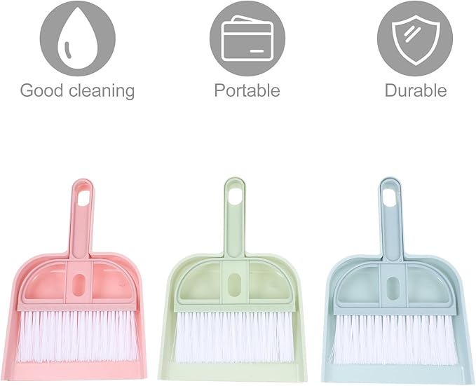 Mini Broom and Dustpan Set 6 Pack Compact Desktop Cleaning Tools with Ergonomic Handle for Household and Small Pet Cleanup