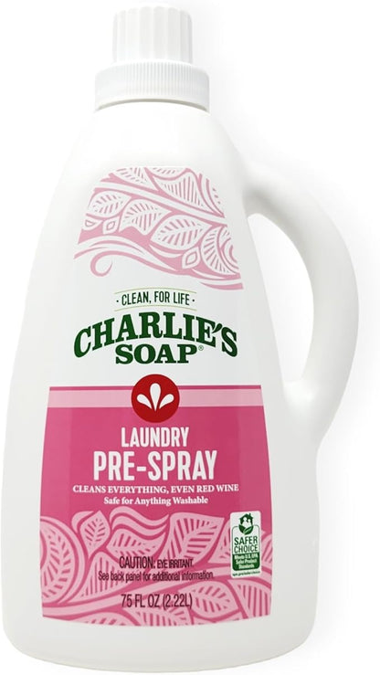 Charlie’s Soap Laundry Pre-Spray Stain Remover Refill (75.0 fl oz), Natural Laundry Pretreat and Stain Remover (One 75oz Refill)