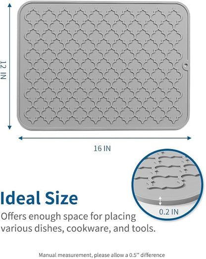 AMOAMI-Dish Drying Mats for Kitchen Counter-Silicone Dish Drying Mat-Kitchen Dish Drying Pad Heat Resistant Mat-Kitchen Gadgets Kitchen Accessories Kitchen Small Appliances(12" x 16", GREY)