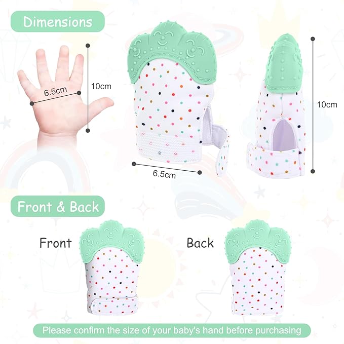 Vicloon 2Pack Silicone Teething Mitt, Soothing Infant Teething Mitten Pain Relief, Prevent Scratches Glove, Safe Silicone Teething Toys for 0-12 Months