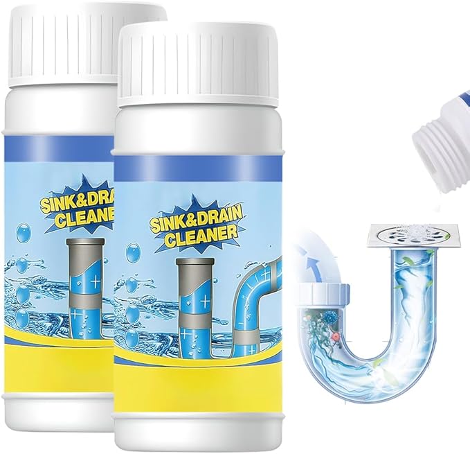 2026 New Multi Functional Drain Cleaner Powder Quick Foaming Clog Remover Heavy Duty Sink Cleaning Powder for Kitchen Bathroom Shower Toilet Sewer Pipe Dirt Build Up Removal (2 PCS)