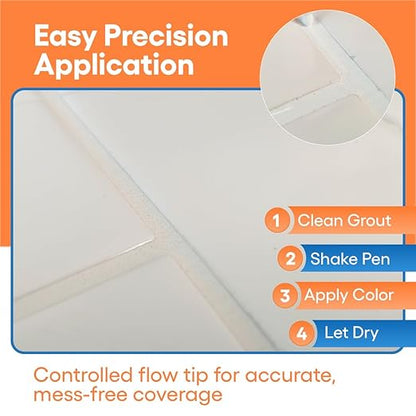 White Grout Paint Pen Tile Grout Colorant & Sealer Marker, Quick-Dry, Ideal for Bathroom, Shower, Kitchen Tiles Restores Grout Lines, 3 Adjustable Tips (2-3 mm) 2 Pack