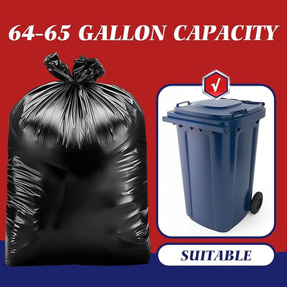Teivio Large Black Trash Bags 64-65 Gallon 32 Counts Industrial Sturdy Garbage Bags, Extra Large Lawn and Leaf Bags Outdoor Commercial Trash Can Liner for Construction Sites, Workshops, Backyard
