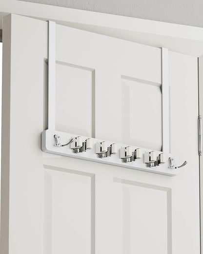 BS-VOG Over the Door Broom Holder, Mop and Broom Holder Door Mount, Hanging Organizer with 4 Racks & 2 Hooks, Wooden Hanger Storage Decor, Laundry Tool Organizer for Closet Garage, No Drills