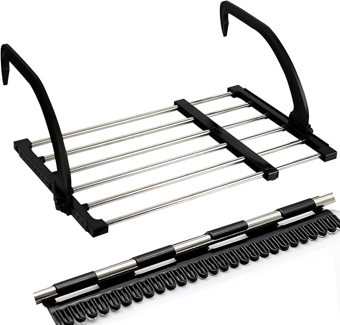 Portable Clothes Drying Rack for Balcony Railings Windowsill, Folding Towel Rack Indoor Outdoor Retractable Laundry Rack with Sock Clips for Drying Socks