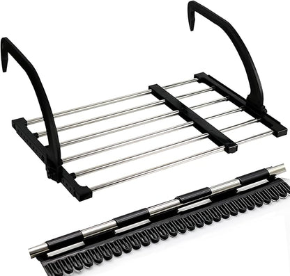 Portable Clothes Drying Rack for Balcony Railings Windowsill, Folding Towel Rack Indoor Outdoor Retractable Laundry Rack with Sock Clips for Drying Socks