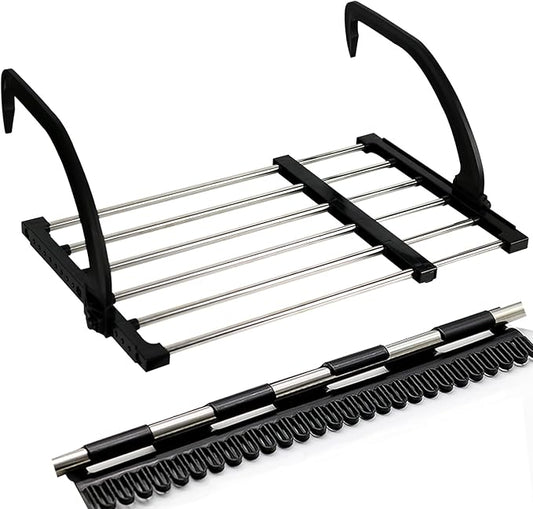 Portable Clothes Drying Rack for Balcony Railings Windowsill, Folding Towel Rack Indoor Outdoor Retractable Laundry Rack with Sock Clips for Drying Socks
