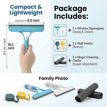 2 Pack 3 in 1 Window Cleaning Scraper, Window Squeegee with Sprayer, Window Squeegee Cleaner Tool with Built-in Spray Bottle for Car Windows Mirrors Shower Glass Bathroom Tiles Home Kitchen Flooring