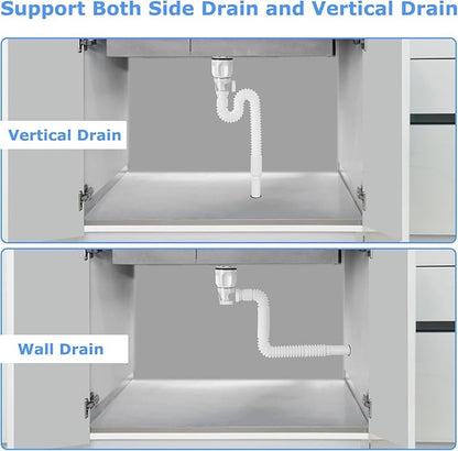 Bathroom Sink Drain Kit, Flexible P-Trap Sink Drain Pipe with Pop Up Stopper, Bathroom Sink Pipe Replacement Kit for 1-1/4'' & 1-1/2'' Holes, Anti-Clogging Stopper (White)