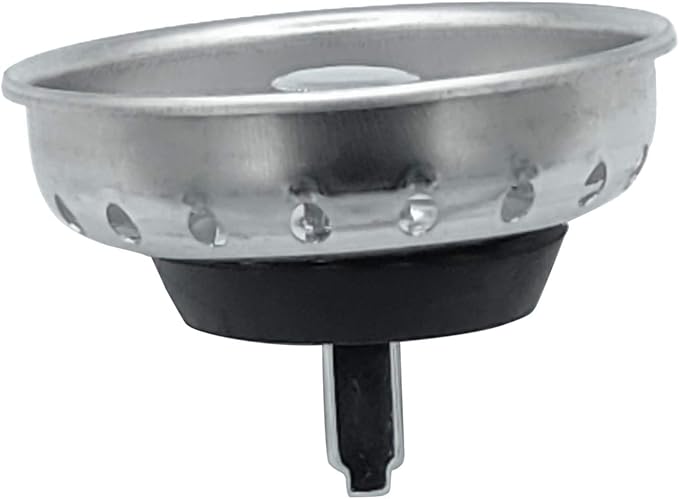 Replacement Kitchen Sink Stainless Steel Basket Strainer with Prong and Rubber Stopper, Universal Fit, 3-1/2 Inch Chrome