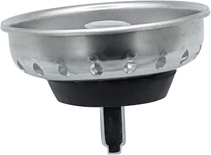 Replacement Kitchen Sink Stainless Steel Basket Strainer with Prong and Rubber Stopper, Universal Fit, 3-1/2 Inch Chrome