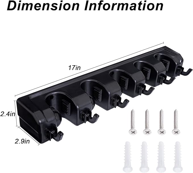 HYRIXDIRECT Broom Hanger Wall Mount Broom and Mop Organizer Wall Hanging Garden Tool Organizers Rack Garage Laundry Room Organizations and Storage with Hooks Heavy Duty