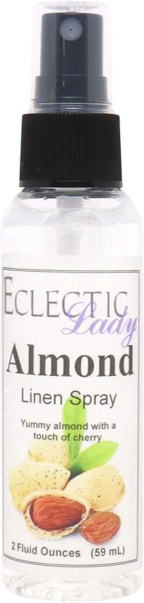 Almond Linen Spray, 4 ounces - Eclectic Lady Sheet and Linen Spray - No Artificial Colors, Parabens, or Preservatives - Long-Lasting Scent for Bed, Fabric & Pillow