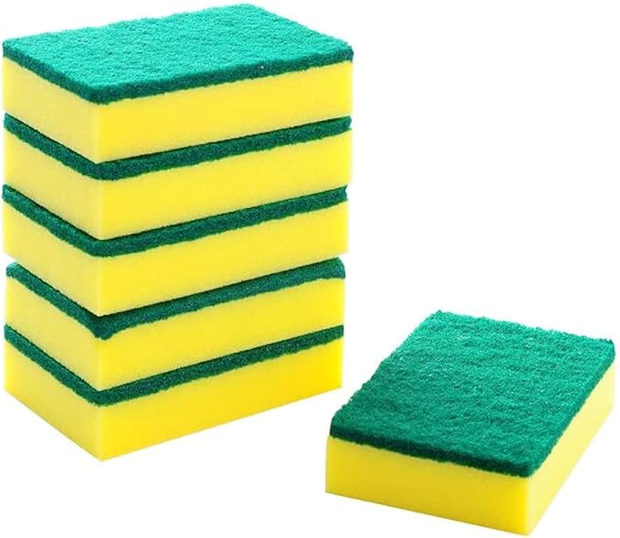 Large Heavy Duty Scrub Sponge - Dual Sided Dish Washing & Cleaning Scourer - Absorbent, Non-Scratch, Reusable - Pack of 6