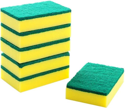 Large Heavy Duty Scrub Sponge - Dual Sided Dish Washing & Cleaning Scourer - Absorbent, Non-Scratch, Reusable - Pack of 6