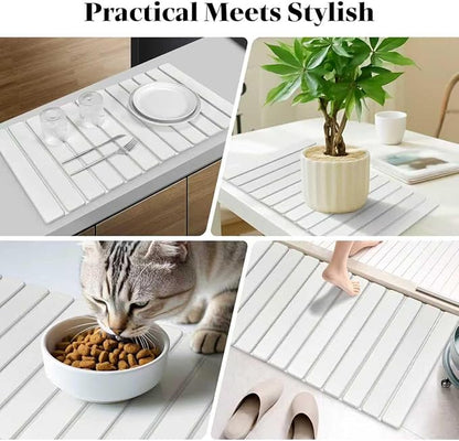 Extral Large Stone Dish Drying Mats for Kitchen Counter, 28"(L)×16"(W), Collapsible Quick Drying Dish Mats, Eco-Friendly Absorbent Diatomaceous Earth Mat for Dishes Cups Bottles, Match Any Countertop