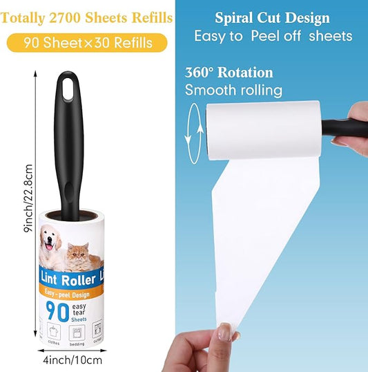 2700 Sheets Lint Rollers for Pet Hair Extra Sticky Portable Lint Remover Brush Roller with 10 Handles 30 Refills Pet Hair Remover for Couch, Clothes Furniture and Carpet Dog Cat