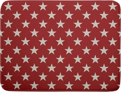Patriotic July of 4th Red Star Dish Drying Mat for Kitchen Counter 18x24 Memorial Independence Day Absorbent Reversible Microfiber Drying Mats Kitchen Countertop Protector Dishes Drainer Rack Pad