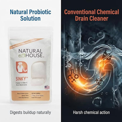 Natural House Sinky - Probiotic Garbage Disposal & Drain Cleaner Pods - Breaks Down Grease - Citrus Scent - Septic Safe - 120 Count