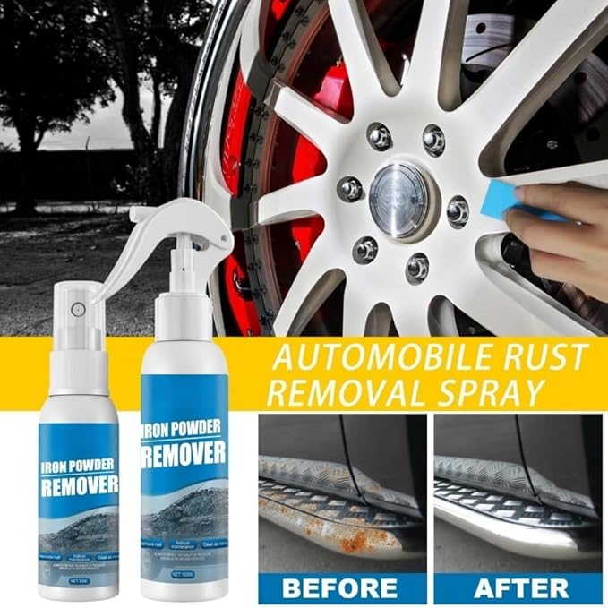 Multi-functional Quick-Acting Rust Removal Spray, Iron Powder Remover with Fast Penetration Formula, Safe for Car Paint, Wheels and Rims, Removes Rust, Iron Fallout and Oxidation (1pc)