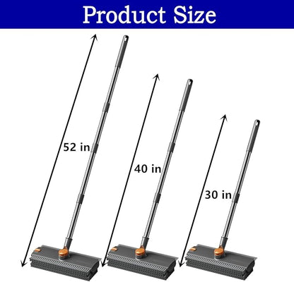 Floor Scrub Brush with Squeegee Long Handle Grout Brush 52'' 2026 Upgraded 4 in 1 Multi-Functional Stiff Bristle Cleaning Scrub Brush Rotating Tile Brush for Cleaning Bathroom Patio, Pool, Garage