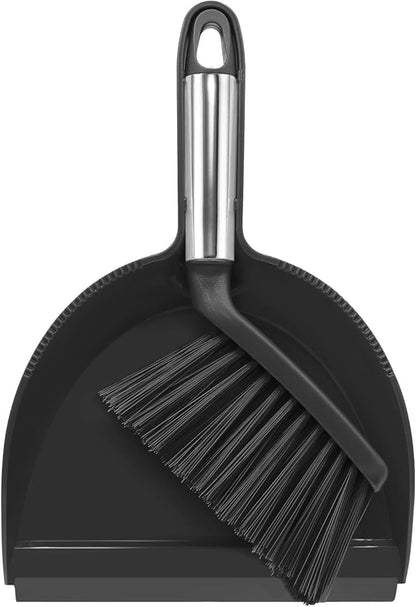 NACENA Mini Broom and Dustpan Set, Small Dust Pan and Brush Set with Handle Dustpan Teeth for Cleaning Hair Suitable for Office Desks Drawers Sofas Outdoor Camping, Black