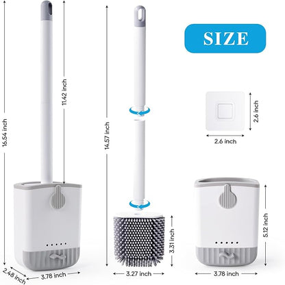 HONOVA Silicone Toilet Bowl Brush with Ventilated Holder, Toilet Brush and Holder Set，Floor Standing & Wall Mounted, Drip-Proof, Toilet Cleaner Brush for RV Travel, Camper, Family Bathroom（White）