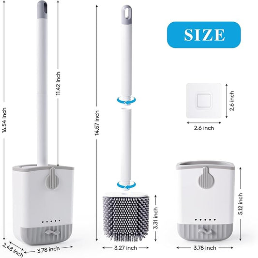 HONOVA Silicone Toilet Bowl Brush with Ventilated Holder, Toilet Brush and Holder Set，Floor Standing & Wall Mounted, Drip-Proof, Toilet Cleaner Brush for RV Travel, Camper, Family Bathroom（White）