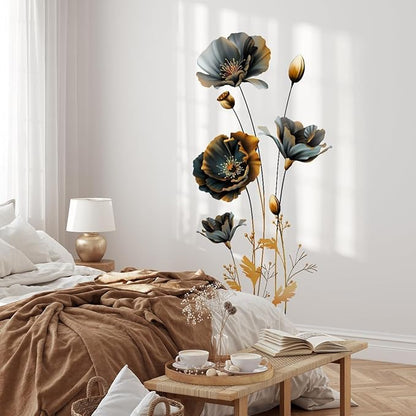 3D Wall Stickers Black Gold Floral Wall Art Decal Decor for Bedroom Living Room Offices Home Decoration
