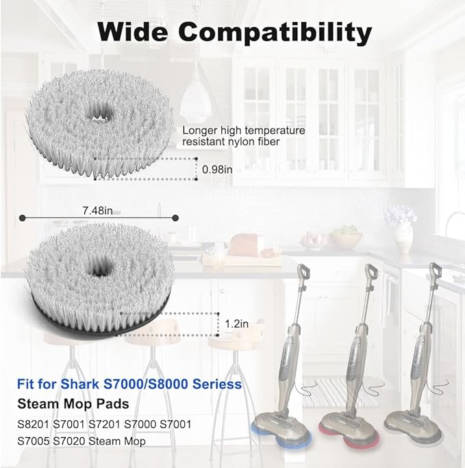Upgraded Steam and Scrub Mop Replacement Pads for Shark S8002BRN S8201 S8001 S7000 S7001 S7020 S7005 with Scratch-free Brush Heads & Replacement Pads|Deep Clean Hard Floors of Kitchen & Bathroom