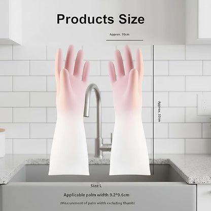 Rubber Dishwashing Gloves for Kitchen 4 Pairs Cleaning Household Dish Washing Reusable & Waterproof Latex Glove(LARGE)