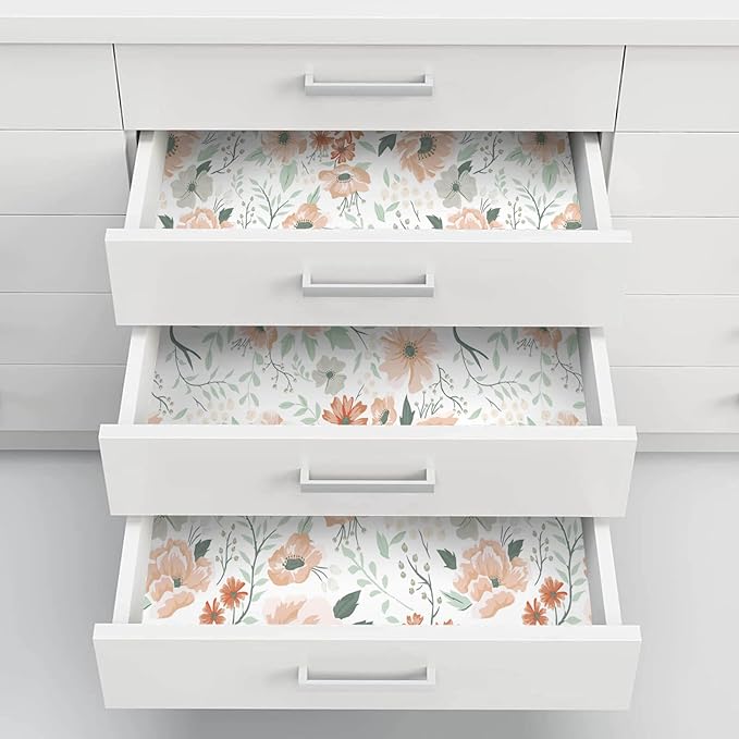 Heroad Brand 16.1"x196" Boho Floral Peel and Stick Wallpaper Retro Flower Contact Paper for Cabinets Waterproof Removable Self Adhesive Drawer Liner Decoration Wall Paper for Walls