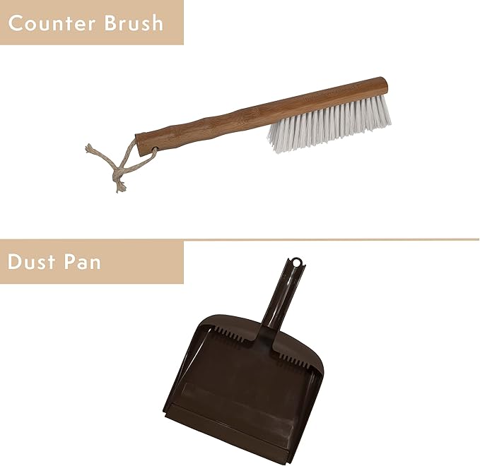 Harper Live.Love.Clean. Snap-Together Bamboo Counter Brush & Resin Dust Pan Set for Cleaning Dust, Pet Hair & Fine Dry Dirt