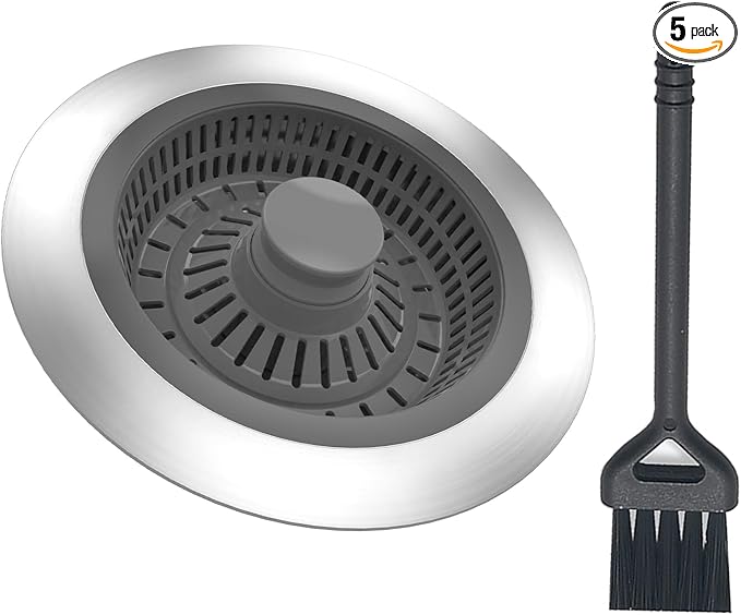 3 in 1 Sink Strainer Stopper and Pop-up Kitchen Sink Drain Strainer, Stainless Steel Filter with Bigger Basket, Anti-Clogging Kitchen Sink Drain Stopper for US Standard 3-1/2 Inch Drain
