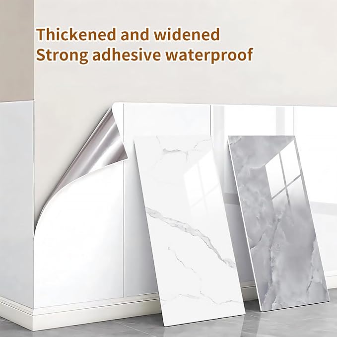 10-Sheet 23.6"x11.8" Marble Peel and Stick Wall Panels (19.4 Sq. Ft. Coverage), PVC Backsplash Tile for Living Room, Bedroom, Kitchen, Dining Room