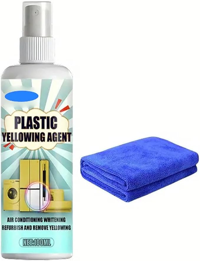Plastic Yellowing Restorer Kit,Multi-Purpose Whitening Cleaner Spray for Air Conditioners,Toilet Seats,Household Appliances,Restores Whiteness with Cleaning Cloth (clear)