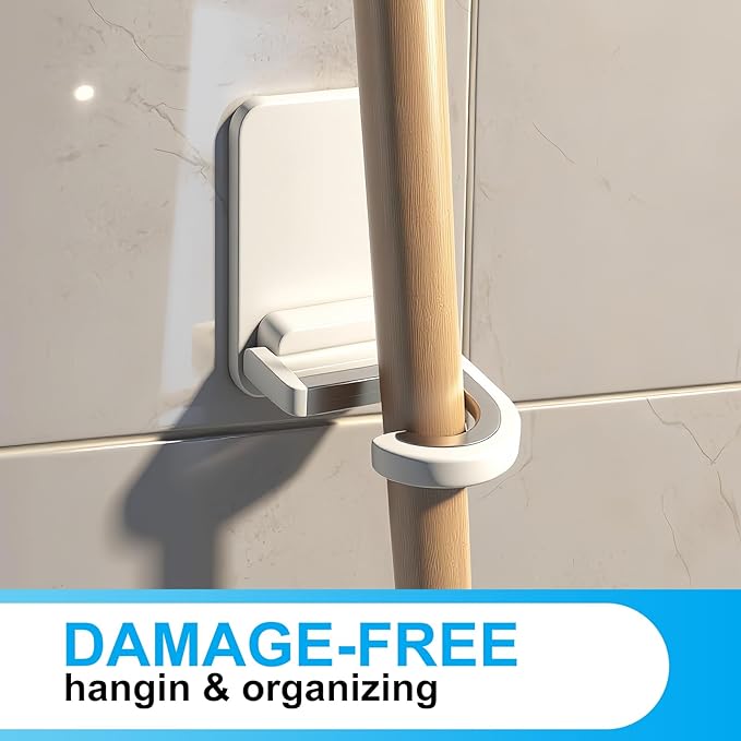 12Pack Broom Holder Wall Mount, Damage Free Hanging Wall Mount Broom and Mop Holder, Household Cleaning Organizer for Organization and Storage, Holds up to 6 lb