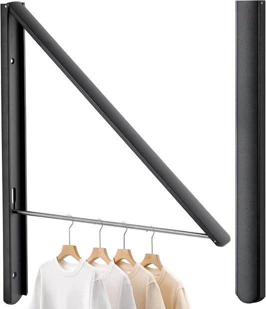 Retractable Clothes Drying Rack Wall Mounted, Foldable Space-Saving Hanger for Laundry Room/Bathroom/RV - Stainless Steel/Aluminum (Black)