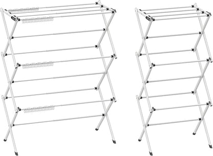 3 Tier Clothes Drying Rack, Foldable Drying Rack Clothing,Indoor & Outdoor Laundry Rack for Drying Clothes,Space-Saving Design, Metal Collapsible Dryer Racks for Laundry-White+Black