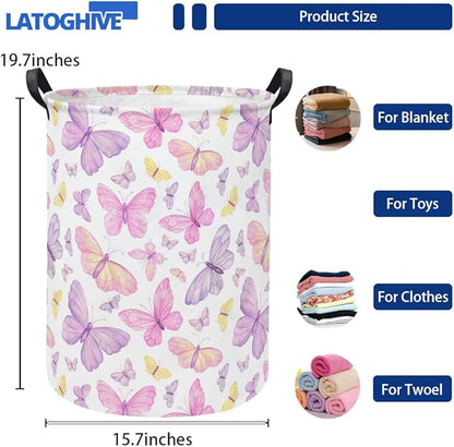 Baby Laundry Hamper kids laundry Basket Waterproof Storage Bin for Bedroom Toy Clothes Organizer Basket Woodland Animals Room Décor(Pink Butterfly)