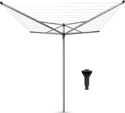 Brabantia Topspinner Outdoor 4 Arm Spinning Clothesline (164 ft/Ø 1.8") Rotating, Folding Clothes Drying Rack + Concrete Ground Tube (Gray)