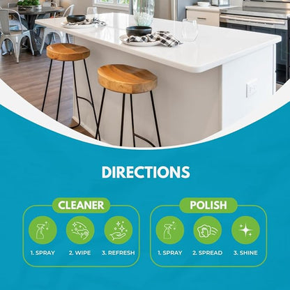 StoneTech Stone & Tile Cleaner and Stone Polish Duo – Daily Cleaner & Polish for Granite, Marble, Quartzite, Travertine – Removes Dirt & Restores Shine – 2 Microfiber Cloths – Fresh Scent