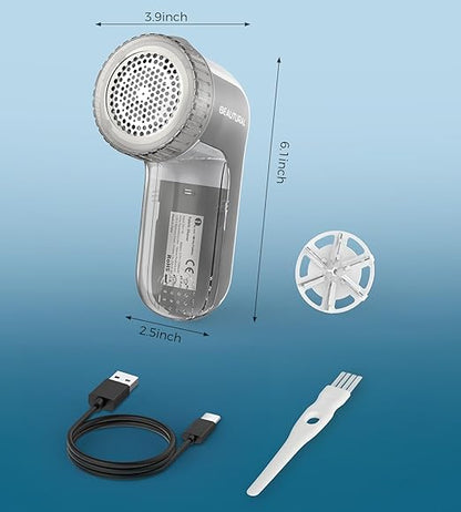 BEAUTURAL Fabric Shaver, Rechargeable Lint Remover, Electric Portable Sweater Defuzzer with 3 Speeds, 6 Leaf Blades, Digital LED Display, Remove Pilling for Clothes, Furniture, Sweater, Couch, Blanket