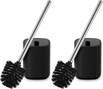 Toilet Brush and Holder Set Durable Toilet Scrubber Sleek Toilet Bowl Brush Stainless Steel Bathroom Toilet Brush Set with Lid Toilet Cleaning Brush 2 Pack